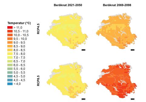 Högre temperaturer fram till 2100 10 10 Enligt Framtidsklimat Södermanland enligt RCP-scenarier, SMHI, 2015 kan följande förväntas fram till 2100 vad gäller högre temperaturer.