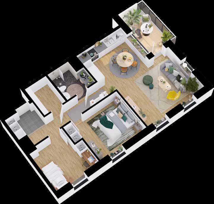3 RUM & 76 m 2 3 RUM & 76 m 2 Tolv rymliga lägenheter med öppen planlösning och balkong. Klinkersgolv finns i hall och övriga rum har ekparkett.