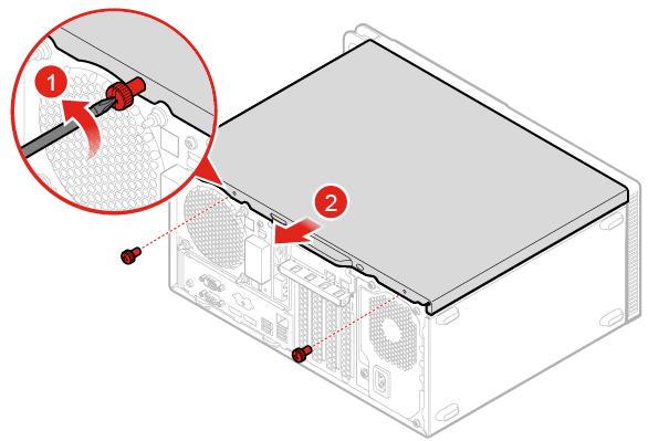 3. Sätt tillbaka datorkåpan. Bild 115. Sätta tillbaka datorns kåpa 4. Placera datorn i ett upprätt läge. 5.