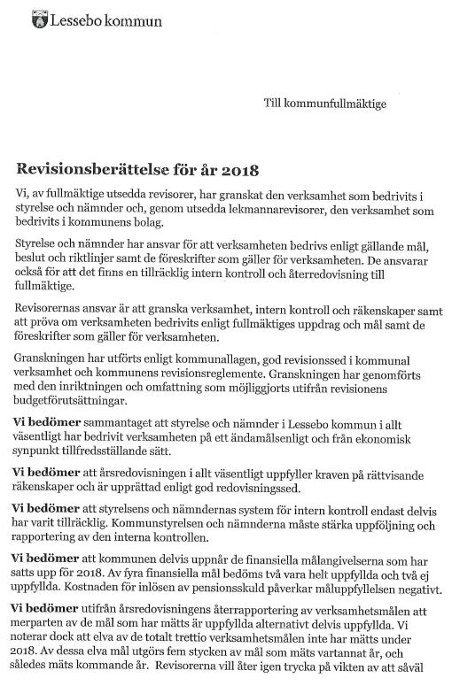 Revisionsberättelse 2018 Lessebo