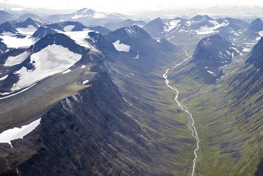 Figure 2: Stour Räitavagge in the Kebnekaise massif in Northern Sweden. This valley is often used to illustrate the magnificent force of glacial erosion.