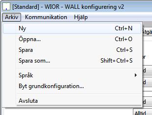 WALL Family Programmer 5.4 Arkivmenyn Bild 12. Arkivmenyn Ny, Öppna, Spara och Spara som.