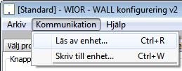 WALL Family Programmer 5.5 Menyn Kommunikation - WIOR kategorin Bild 15. Menyn Kommunikation 5.5.1 Läs av/skriv till enhet För att läsa från/skriva till konfigurationer gäller följande allmänna procedur: 1.