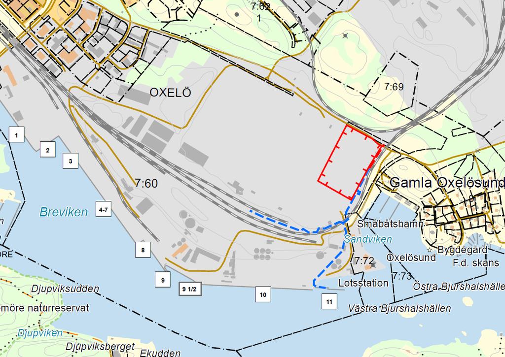 16 UTREDNING UTSLÄPP TILL LUFT FÖR LNG-TERMINAL I OXELÖSUNDS HAMN Figur 6. Lokalisering kajer. Röd markering visar läget för den planerade LNGterminalen. Tabell 3.