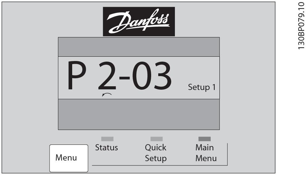 Programmeringsanvisningar VLT HVAC Frekvensomriktare FC 102 2 Menyknapp [Menu] Välj något av följande lägen: Status Snabbinstallation Huvudmeny Huvudmenyn används för att programmera alla parametrar.