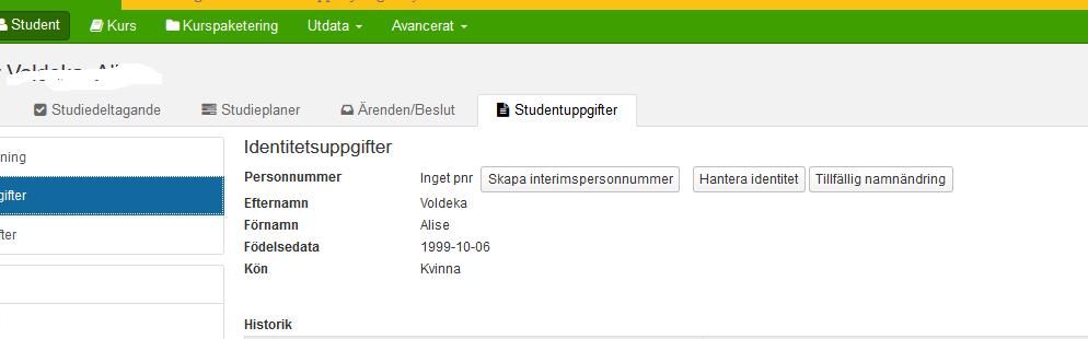 5 Byte av lokalt interimspersonnummer (fortsättning) Då skapas ett nytt, korrekt interimspersonnummer i studentregistret.