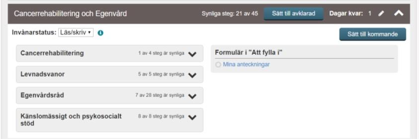 När man sätter en formulärmodul till Aktuell modul blir den synligt för patienten som kan fylla i och skicka in formuläret till dig som behandlare inuti vårdplanen.