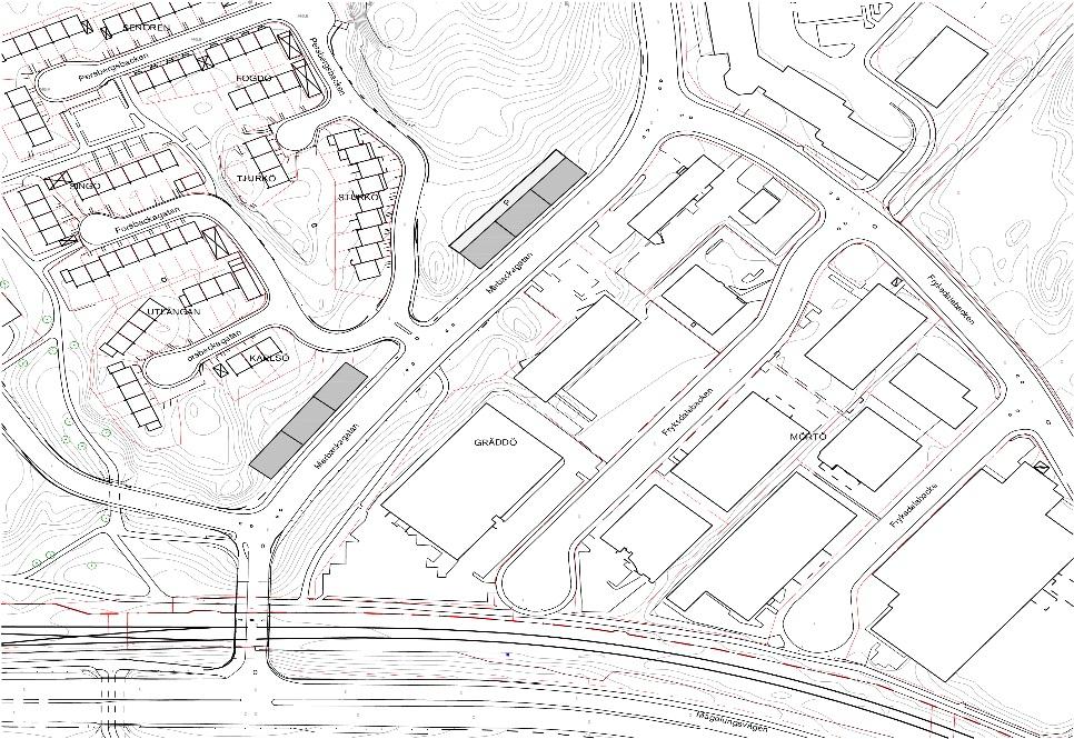 Situationsbild över området Projektet har att anpassa sig till de i Stockholmshusprojektet framtagna planlösningar, vilket i detta fall innebär tre lägenheter per våningsplan bestående av en 2:a, 3:a