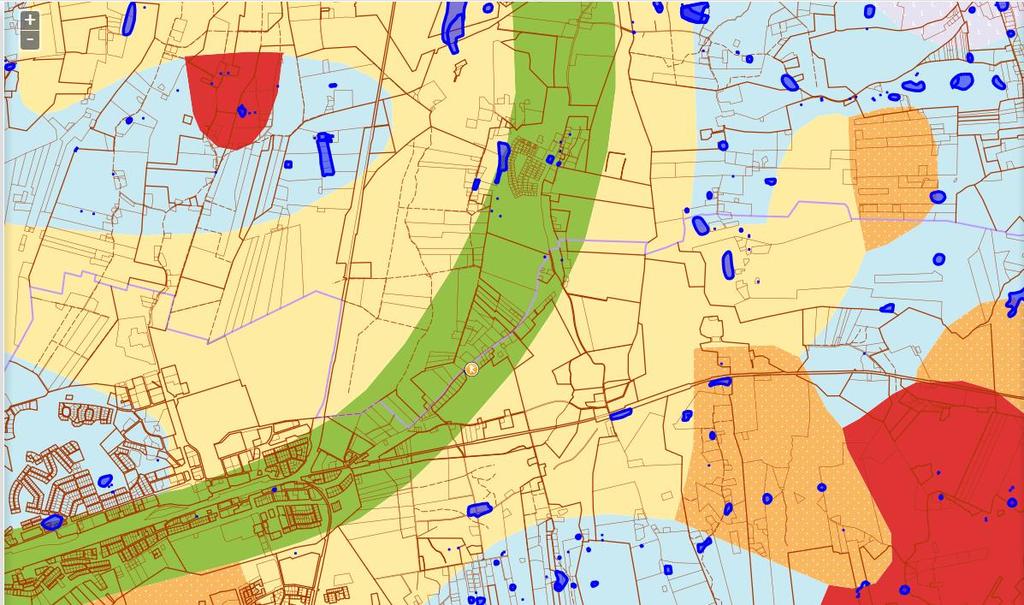Fig 3. Karta med Terrängskuggning över Norrby stenar. Den gula markören markerar domarringsgravfältet.