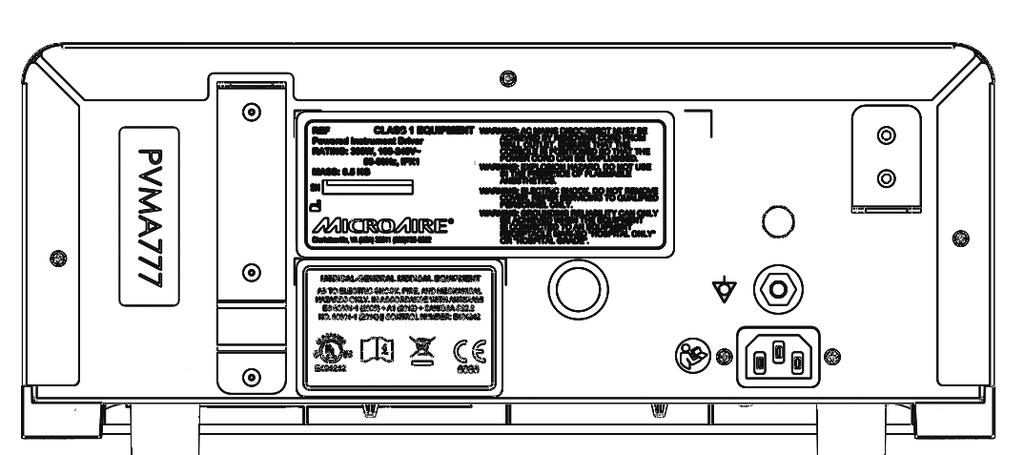 Fechamento de contatos Usado para controlar bombas de sucção compatíveis com a MicroAire Conector de equalização de potencial Usado como base