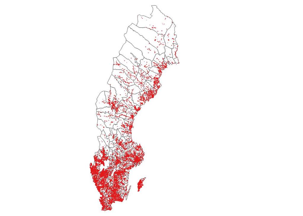 Figur 20: Täckning av fiberaccessnät. Källa: PTS Byggnadsdatabas 2017. Telia är den klart största ägaren av fiberaccessnät i landet.