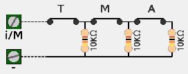 2-14KΩ (öppen) Sabotage Normal Larm Sabotage Bild på inkoppling ovan visar Ksenia s förslag på inkoppling med 2 motstånd på 10K parallellt, denna inkoppling motsvarar nedanstående inkoppling med 2