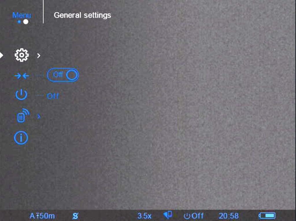 För att starta ljusförstärkarläget (SumLigth) klicka snabbt på Navigationsknapp UPP nere på ikonfältet kommer sträcket över S försvinna För att starta WiFi i siktet håll in på Navigationsknapp UPP