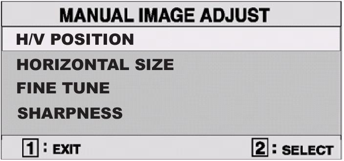 NOTE: VESA 1280 x 1024 @ 60 Hz (recommended) means that the resolution is 1280 x 1024 and the refresh rate is 60 Hertz. Manual Image Adjust displays the Manual Image Adjust menu.