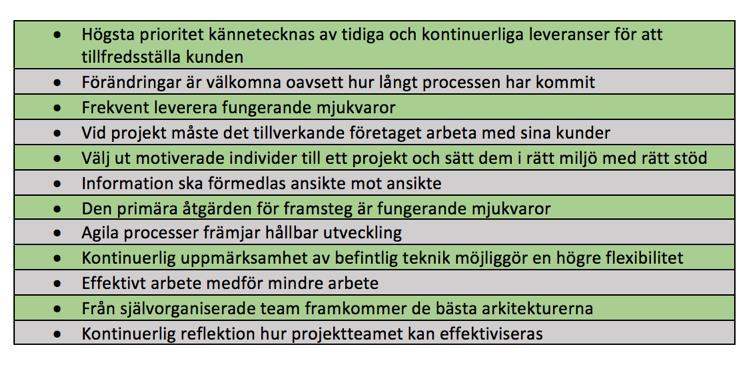 Teoretiskt ramverk Tabell 5 - Manifestets tolv punkter (Manifesto for Agile Software Development, 2001). 3.