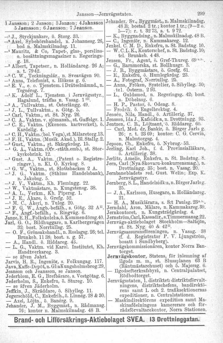 Jansson-Jernvägsstaten. 299 1 Jansson ; 2 Janson ; 3 Janzon ; 4Jallllsson Jehander, Sv., Byggmäst., n. Malmskilnadsg, 5 Jaensson. ---------------.-- 6 Jaenson. 7 Jeanson.