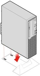 Bild 24. Sätta tillbaka det vertikala stativet Ta bort datorkåpan Anm: Se till att e-låset är upplåst i programmet Setup Utility innan du öppnar datorkåpan. Se Datorlås.