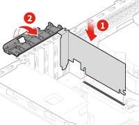 Bild 55. Installera PCI Express-kortet Bild 56. Stänga facket 4. Slutför bytet av delar. Se Slutföra bytet av delar på sidan 66.