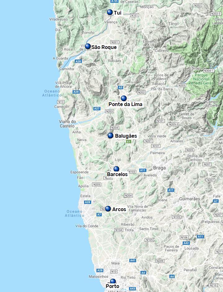 Camino Portugués da Central, Porto Tui, 7 nätter 6(7) Den Portugisiska vägen/camino Portugués Den ursprungliga portugisiska vägen startar i vallfärdsorten Fátima utanför Lissabon, men de flesta