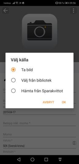 Maila in kvitton Om du får kvitton till din mail kan du enkelt vidarebefordra dessa till expense@companyexpense.se. Tänk på att du måste skicka kvittot från en mailadress som är registrerat på ditt användarkonto.