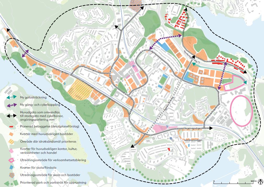 Sida 4 (16) Figur 1 Illustrationsbild över Farstas utveckling från Program för tyngdpunkt Farsta (2016). Berört område är inringat med röd oval cirkel.