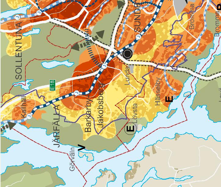 Tidigare ställningstaganden Utsnitt ur plankarta RUFS 2010 med planområdet inringat. Orange färg symboliserar regional stadsbygd med utvecklingspotential.