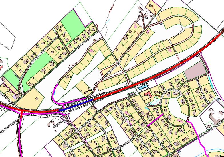 Norr om Strandvägen nybyggt område Skrea 4:7 Söder om Strandvägen Ringsegård Röd markering= önskat 40 km/h Blå