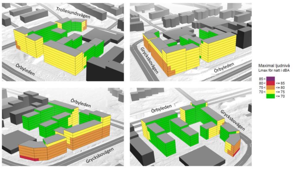 Sida 41 (52) Maximal ljudnivå dba för kvarter B, C och D längs med fasad (Källa: ÅF Infrastructure). Planlösning kvarter B.