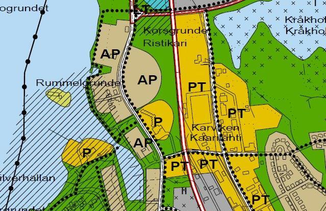 Sivu 12 / Generalplanens beteckningar och bestämmelser vilka styr detaljplaneringen av planområdet: Suunnittelualueen asemakaavoitusta ohjaavat yleiskaavamerkinnät ja määräykset: anger ETT OMRÅDE FÖR