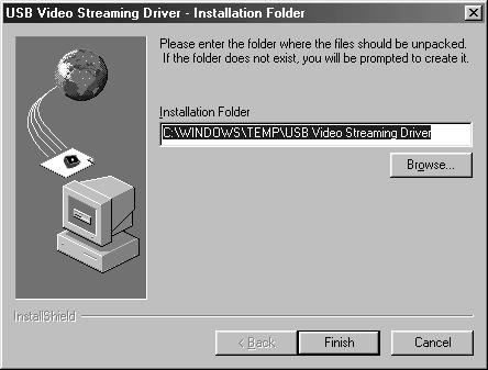Följande är ett exempel från drivrutinen USB Video Streaming på Windows 98SE.
