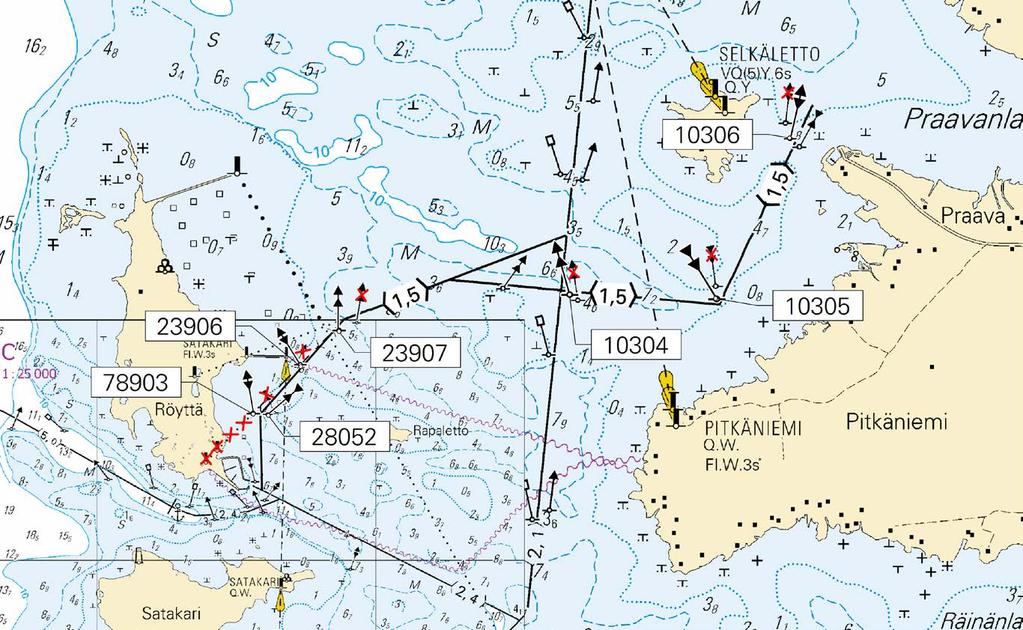 Kuva viitteeksi, karttaotteet ei merikartan mittakaavassa / Bild för referens, kortutdrag inte i sjökortets skala / Image for reference, chart extracts not to scale of chart ( FTA, Vaasa/Vasa 2018 )