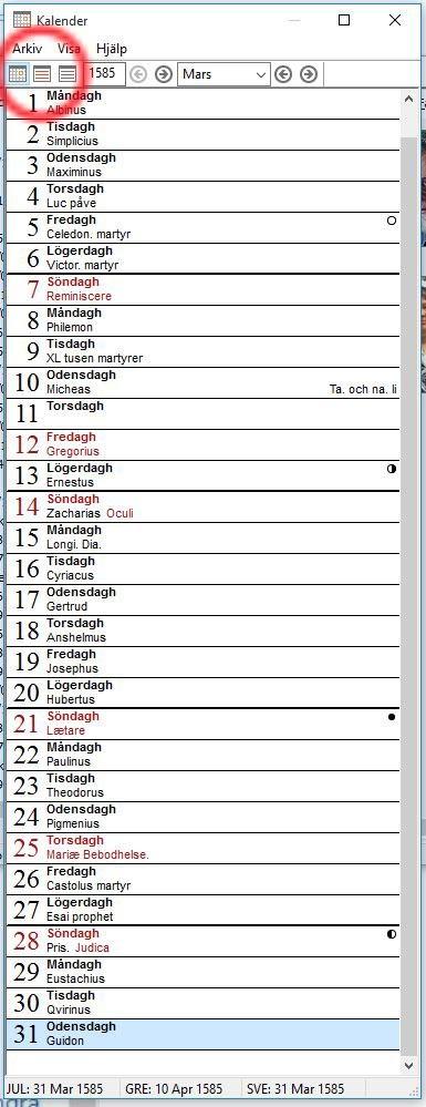 från år 1585 t.o.m 2016. Här kan du bl.
