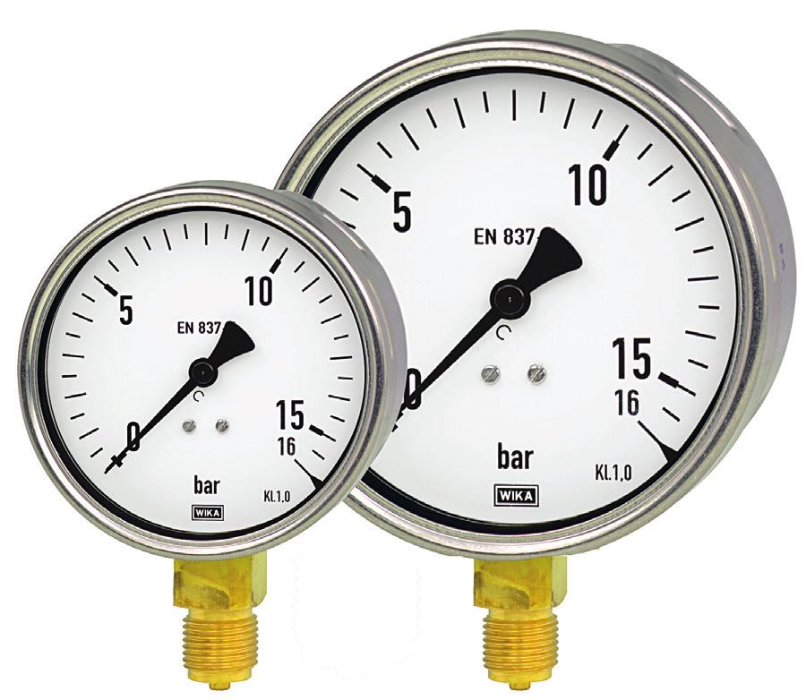 Tryckmätare - tryckmätare industri Industriutförande Tryckmätare för flytande eller gasformiga, icke aggressiva mätmedier. Standardmätning med krav på bättre mätnoggrannhet (kl.