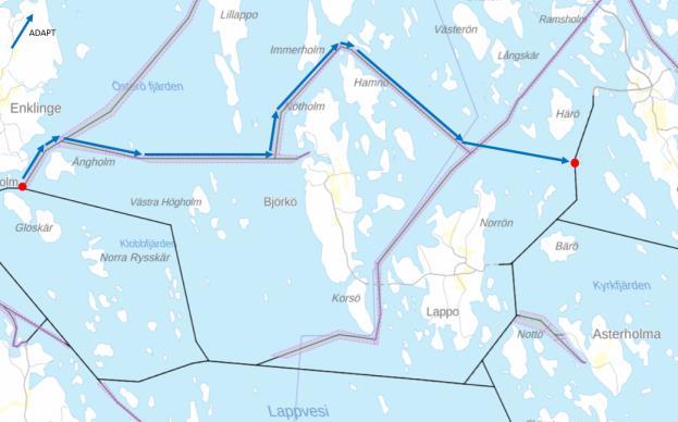 minuter/enkelresa Ger ny möjlighet för trafik mellan Brändö och Enklinge Alternativ för fritidsbåtar, avlasta huvudfarleden för färjetrafiken => Höjd sjösäkerhet Minskar CO 2