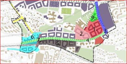 3 (9) Bild 2, samverkansentreprenadens utbredning nr 1-9. Nr 1 är Nya gatan stadshusområdet, markerad med en svart pil.