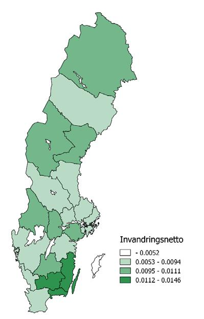 Figur 9b visar inrikes flyttnettot för samtliga län i landet.