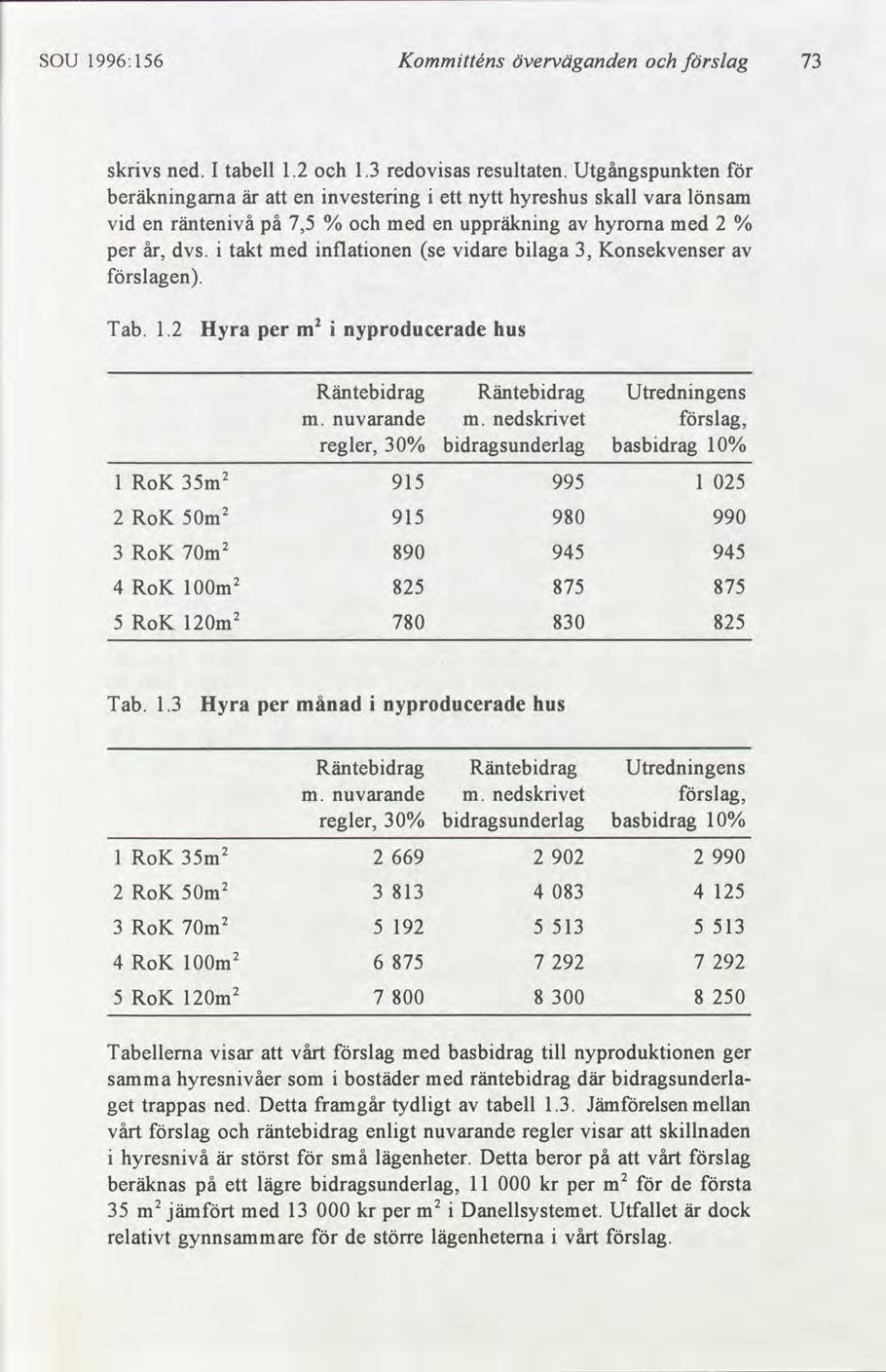 SOU 1996:156 Kommtténs överväganden slag 73 skrvs ned. I tabell 1.2 1.3 redovsas resultaten.