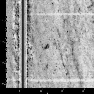 XTF Ping Number: 21 Range to Target: 38,02 meter Fish Height: 4,58 meter Line Name: SYD_-30_009 Längd: 13,31 meter Bredd: 0,00 meter Beskrivning: stenar, dumphög