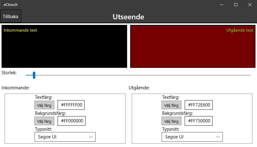 Välj önskad textstorlek. Tryck på Textfärg eller Bakgrundsfärg för att ändra färger. Bläddra för att ändra typsnitt.