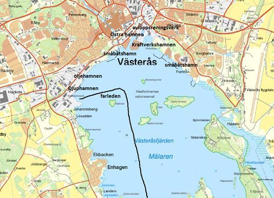 5.4.1. Västeråsfjärden och hamnområdet Västerås hamn är det största hamnområdet i Mälaren. Den är en anknytningspunkt för transporter av bl.a. oljeprodukter.