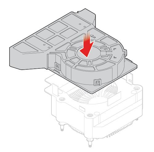 Bild 85. Installera kylfläns- och fläktmodulen Bild 86. Installera luftkanalen 7. Anslut den nya processorfläktens kabel till systemkortet. 8. Vrid enhetsmodulen nedåt och sätt tillbaka alla borttagna delar.