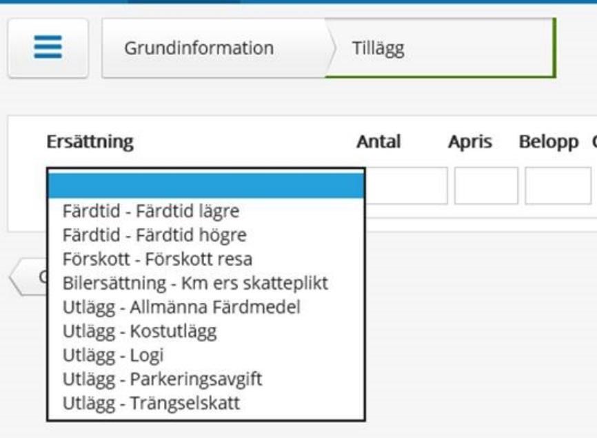 Under tillägg kan följande ersättningar och utlägg rapporteras