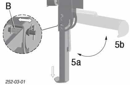 MAKINEN DEMONTERING Maskinen kan parkeras i både arbets- och transportposition. täng av motorn och dra ur tändnyckeln. Flytta spaken (T) i flytställning (0) på styraggregatet.