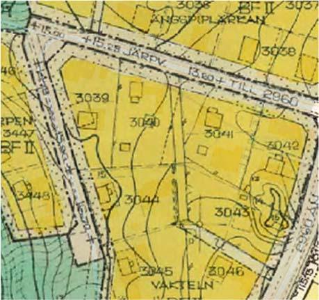 Utsnitt ur gällande detaljplan (till vänster) och utsnitt ur gällande tomtindelning (till höger). Översiktsplanen pekar ut området som stadsbygd.