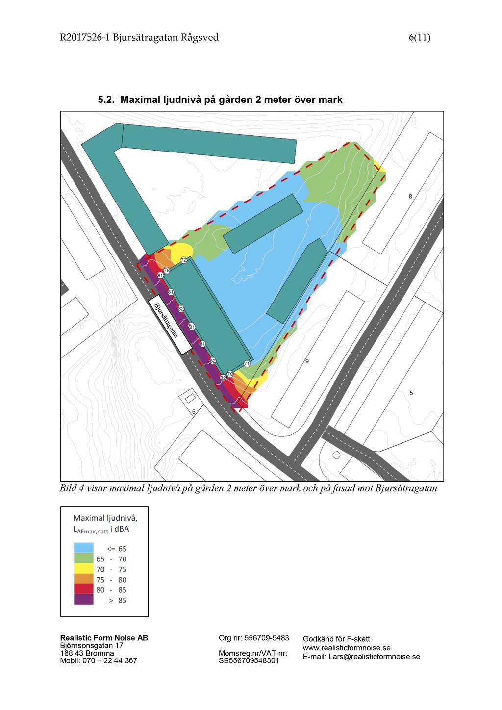 R2017526-1 Bjursätragatan Rå gsved 6 ( 11 ) 5.2. Maximal ljudnivå på gården 2 meter över