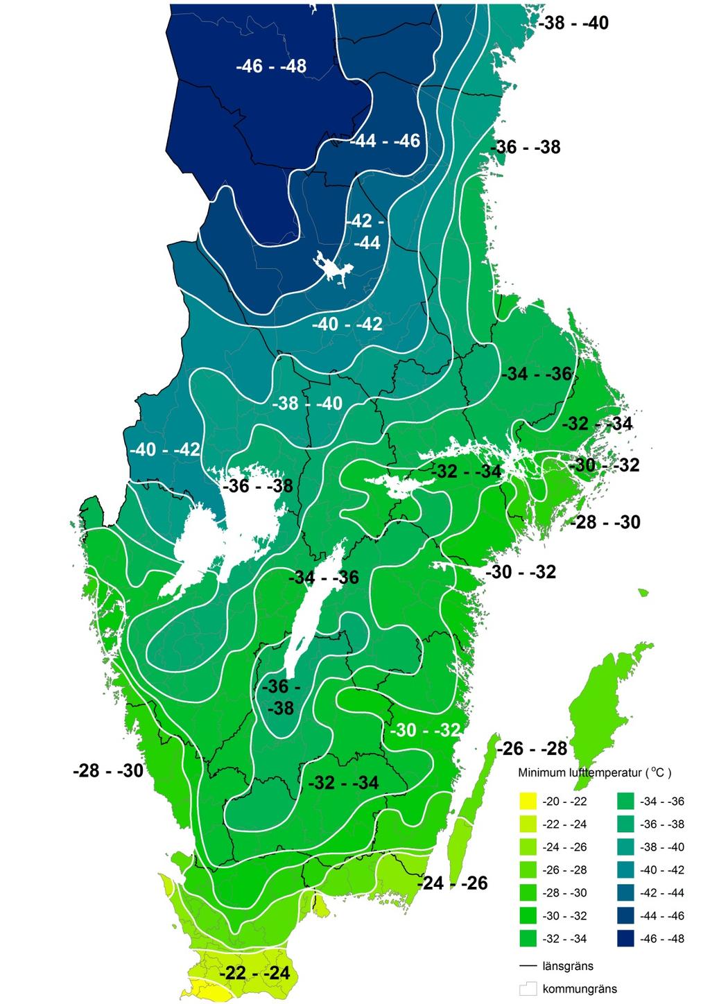 Stycke A.1(1) 4 Isotermkartorna för maximal respektive minimal lufttemperatur i figurerna C-7 respektive C-8 i detta kapitel ska användas.