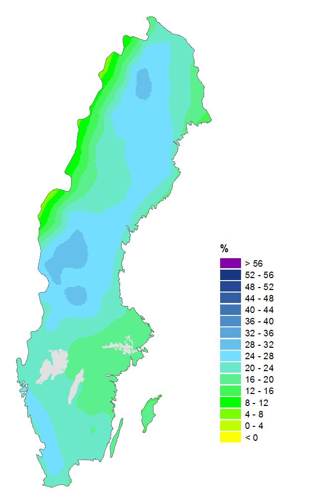 Nederbördsmönster Förändring i nederbörd för respektive årstid i slutet på seklet (2069-2098) jämfört med referensperioden