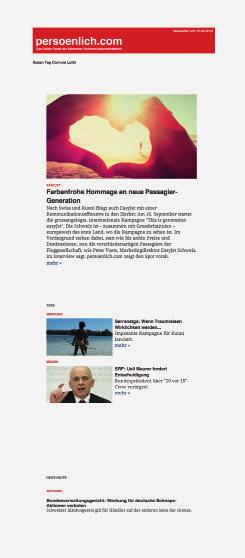 1 2 Werbung auf HTML-Newsletter (exklusiv) 1 Leaderboard 728 90 Pixel Fr. 2200. /Woche 2 Banner 1 468 60 Pixel Fr. 1800. /Woche 3 Banner 2 468 60 Pixel Fr. 1500. /Woche 4 Rectangle 300 250 Pixel Fr.