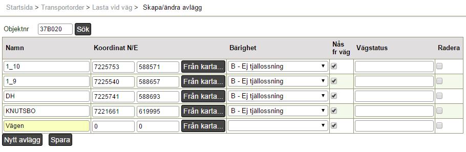 radera ett avlägg. För att skapa ett nytt avlägg klickar du på knappen Nytt avlägg som finns under listan. 3. Fyll i uppgifter om namn och bärighet för det nya avlägget.