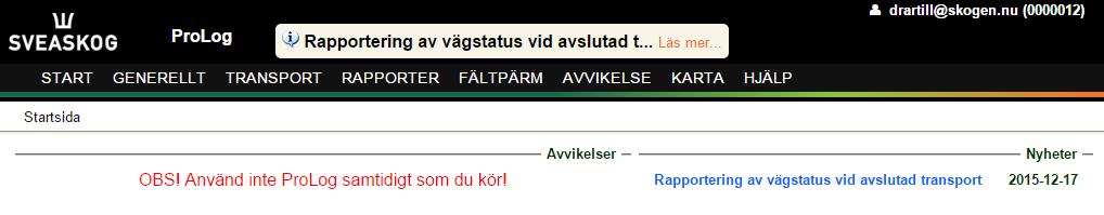 Här kan man välja transportörsnummer som är kopplade till transportföretaget man själv är kopplad till. Figur 5. Välj transportörsnummer. 2.3.